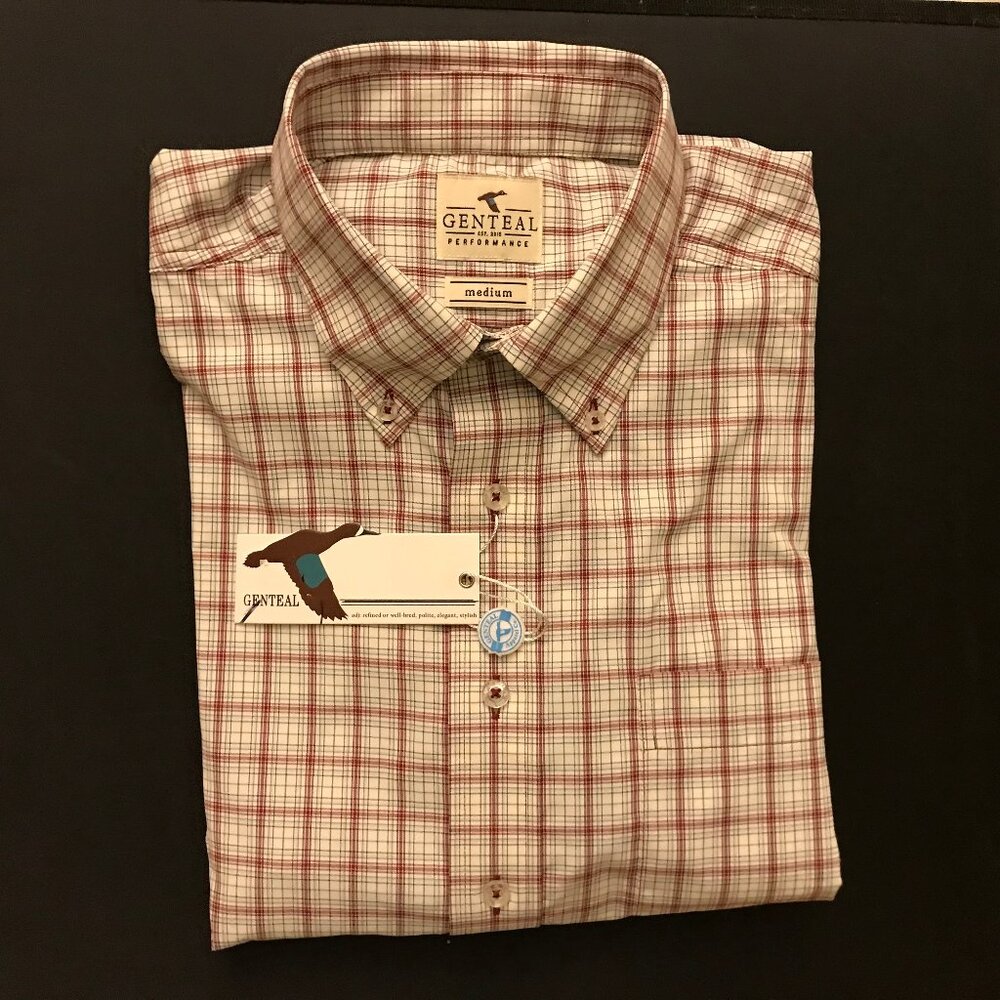 NWT GenTeal Mens Size Medium Plaid Stripe Performance Button Front Shirt Top NEW